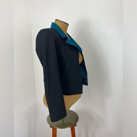 New Heidi Merrick Women’s Shaun Tuxedo Jacket Crop Blazer Size 0 Color Blocking - Picture 6 of 11